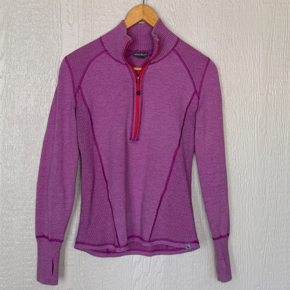 Eddie Bauer Travex Womens Purple Quarter Zip Pullover Sweater Thumbholes Size S